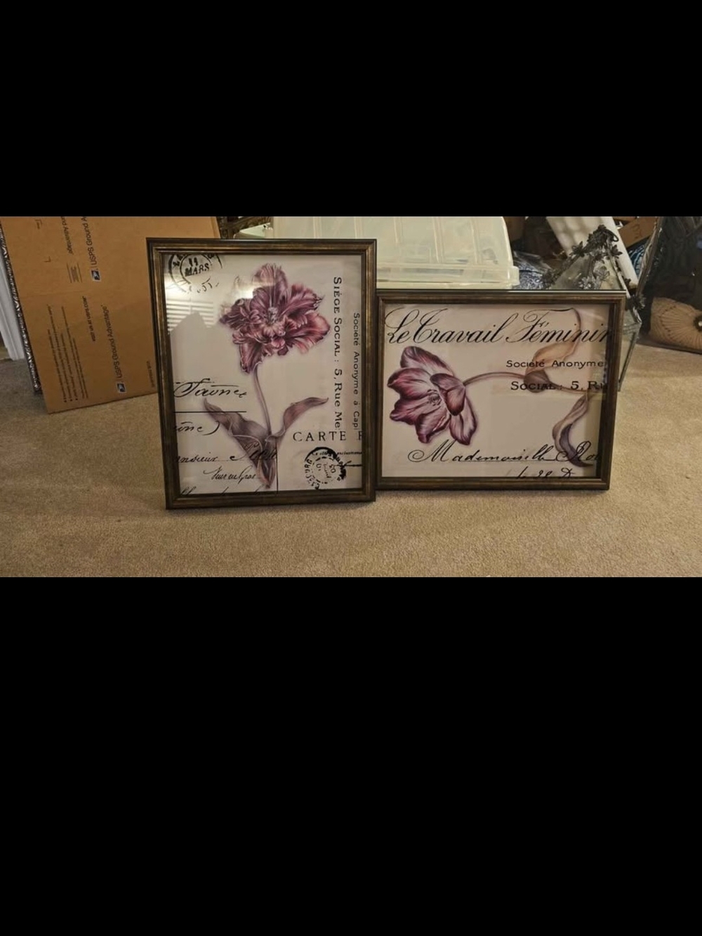 2 Brand New Framed ShadowBox Purple Floral Wall Art Set - Home Accents 21x16